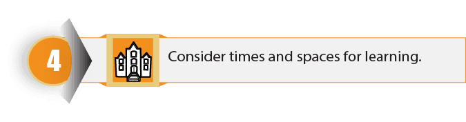 Step 4. Consider times and spaces for learning.