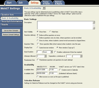  Select Quiz Settings